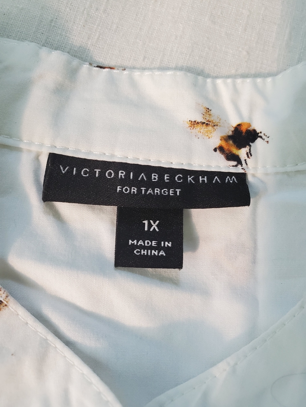 Victoria Beckham For Target Bee Print Banded Collar Short Sleeve Blouse Sz 1X - Picture 5 of 7
